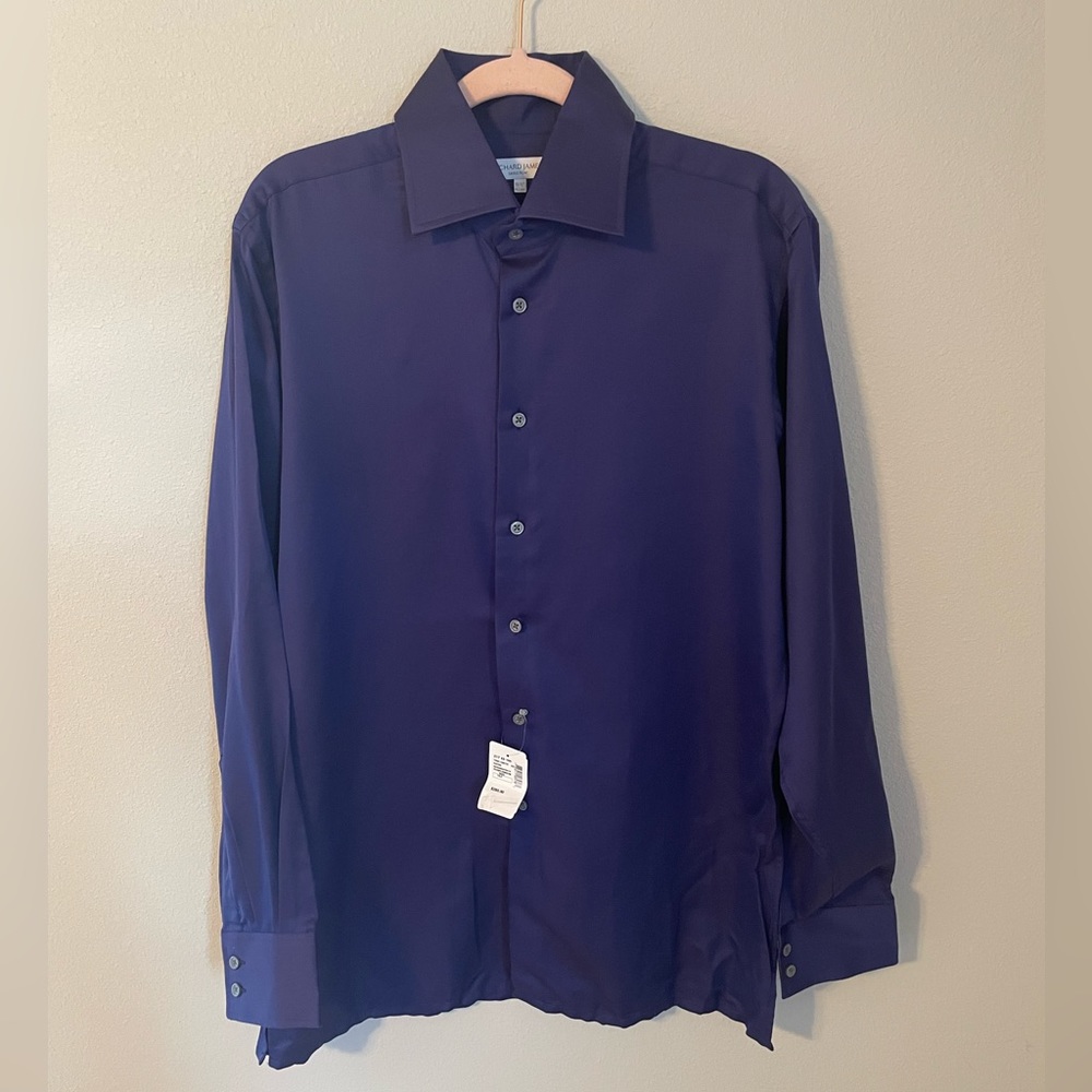 NWT Richard James: Mens Large Cotton Long Sleeve Luxury Purple Dress Shirt